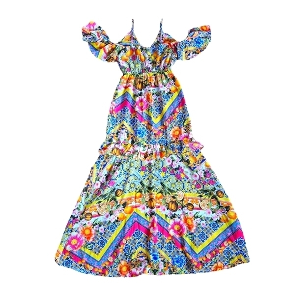 Asos swim pink abstract floral‎ lemon tiered sheer ruffle cover up  size 2 - Picture 1 of 11